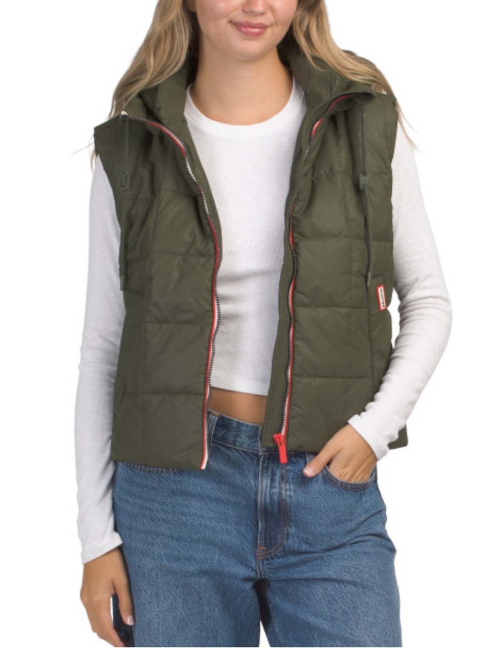 Hunter Women’s Olive Quilted Hooded Puffer Vest